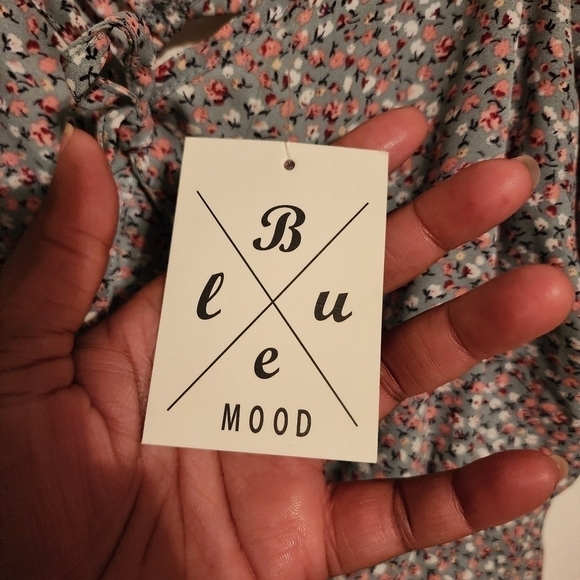 Blue Mood Floral Tie Back Short Sleeve Blouse Size L NWT - Picture 4 of 10